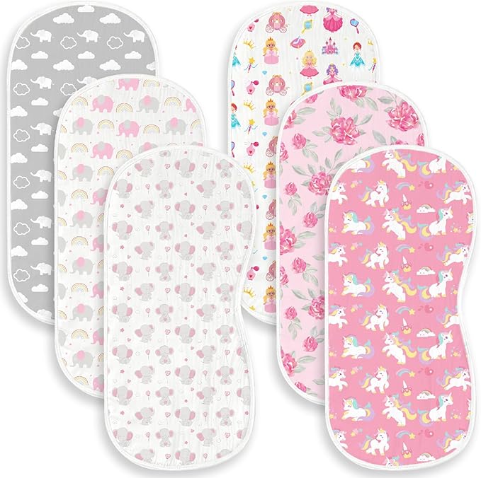Spriggenix 6 Pack Pink Burp Cloths Baby Boys Girls with Elephant Pattern, Large Cotton Burping Clothes for Newborns Gifts Extra Soft and Absorbent 9.8X19.6inches