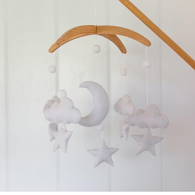 Baby Crib Mobile – Wooden Hanging Nursery Baby Mobile for Crib, Nursery Decor for Boys & Girls, Perfect Shower Gift (Moon, Cloud, & Stars, Foldable) Also Fits Bassinets, Sorrel + Fern