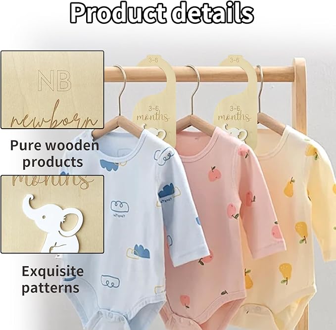 Baby Closet Dividers,Baby Clothes Dividers for Closet,Nursery Decor Storage Hangers Organizer,Sided Organizer for Newborn to 24 Months Clothes Wooden Nursery Decor Hanger Organize Room(White Elephant)