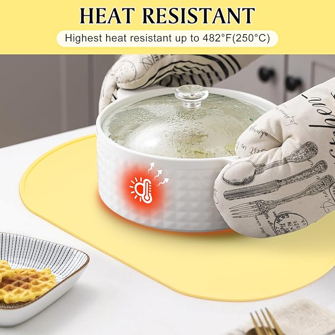 yuuzue Silicone Placemat Set of 4, Heat Resistant Placemats for Dinning Table, Reusable Portable Kids Baby Placemats, Waterproof Stain-Proof Toddler Food Mats, Easy to Clean Silicone Mat Oval Placemat