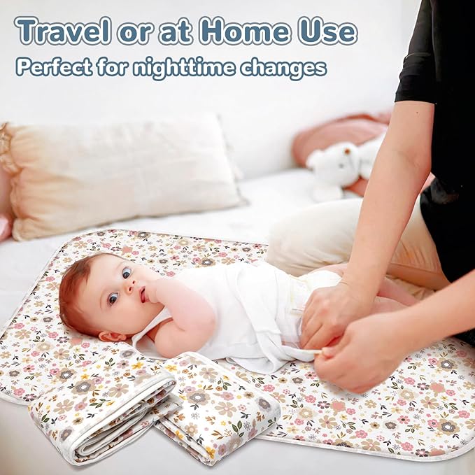 Coinarin Baby Diaper Changing Pad – 31.5" x 21.5" Extra Large Waterproof Absorbent Portable Changing Mat, Reusable Changing Pad Liner for Travel or at Home Use(Floral2)