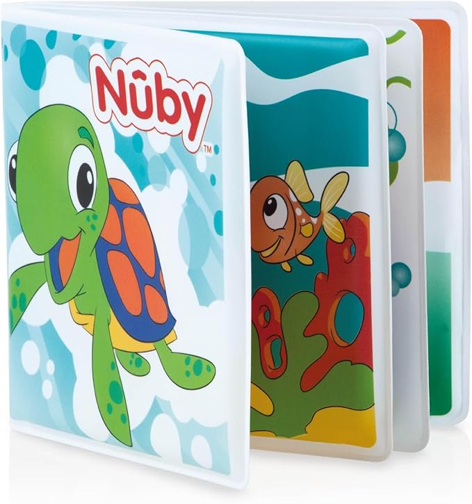 Nuby Bath Fun Time Book with Water-Proof Pages and Surprise Squeaker, Early Education, 0 M+ (Prints May Vary)