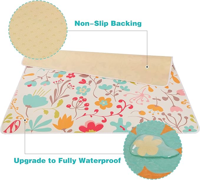 Welspo Splat Mat for Under High Chair, Washable Large Baby Splash Mat, Anti-Slip Silicone Spot Waterproof Floor Mat, Food Catcher Art Craft Leak Proof Mat(White Flower, 51inch X 51inch)