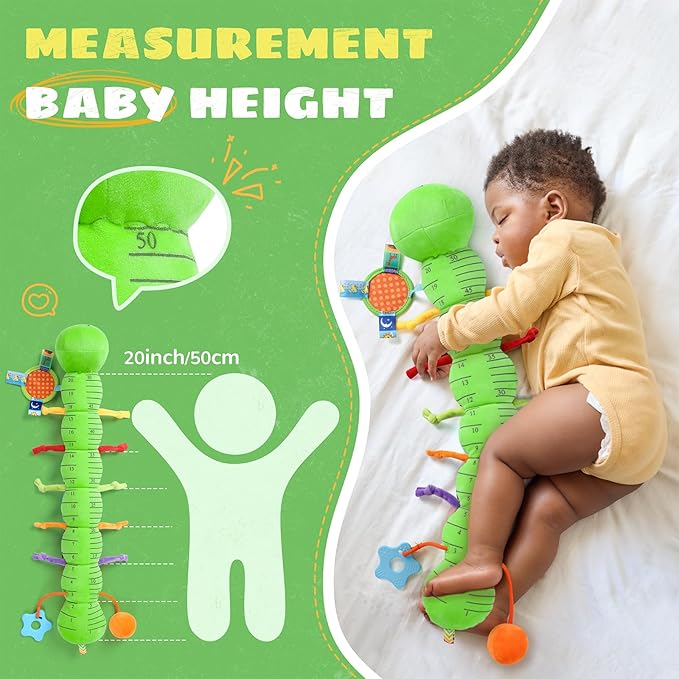 Baby Toys 6-12 Months Music Caterpillar,Stuffed Animals Infant Toys 0-3-6 Months,Teething Sensory Toys Tummy Time with Mirror Crinkle Rattle&Pull String for Boys Girls Gifts Birthday|Green
