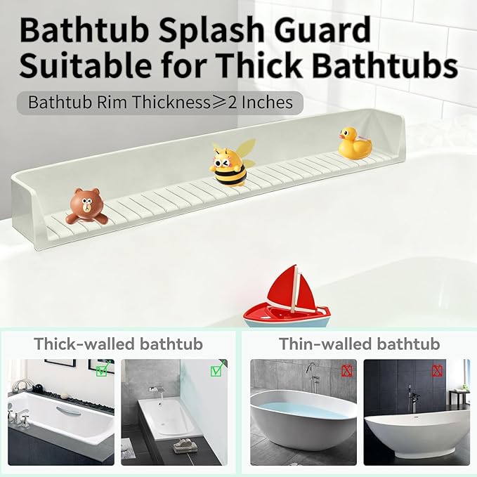 Bathtub Splash Guard for Tub Kids - 31IN Silicone Splash Guard with 11 Strong Suction Cups, Toy Tray Caddy Holder for Tub, Prevent Water Spills in Bathroom, Suitable for Kitchen Sinks and Bathtubs