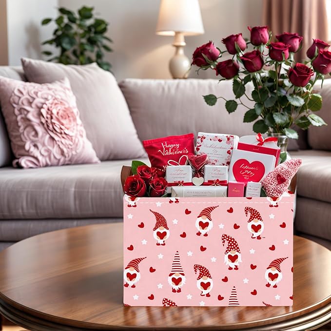 ASKETAM Valentine's Day Basket for Gifts Empty Cute Heart Large Gift Basket Decorative Storage Bin for Kid and Baby Room Décor (Pink Dwarf Love)