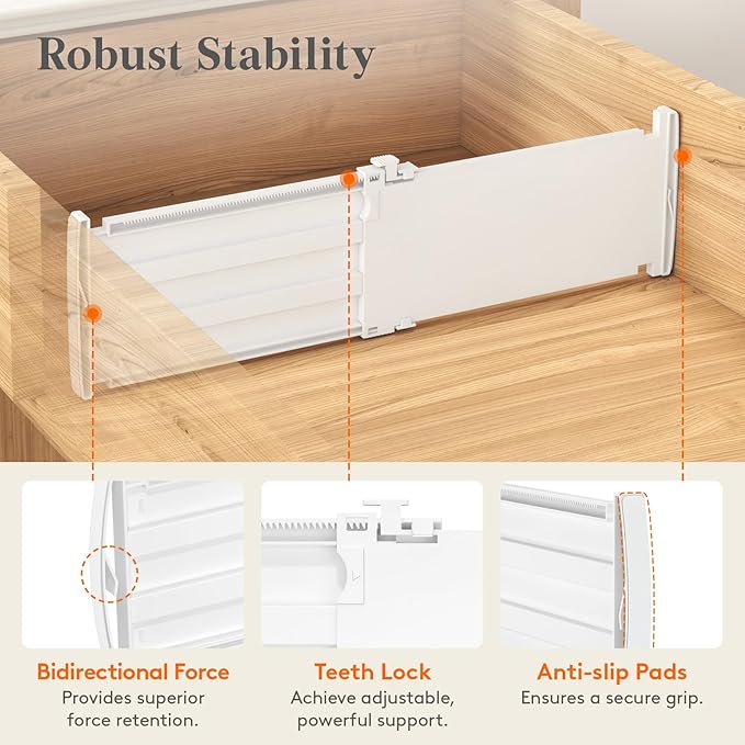 Lifewit 5" Tall 9 Pack Deep Drawer Dividers, 30 –47cm/11.5-18.5" Expandable Drawer Divider for Clothes, White Dresser Drawer Storage Organizers, Clothing Drawers Separators for Dresser Kitchen Bedroom