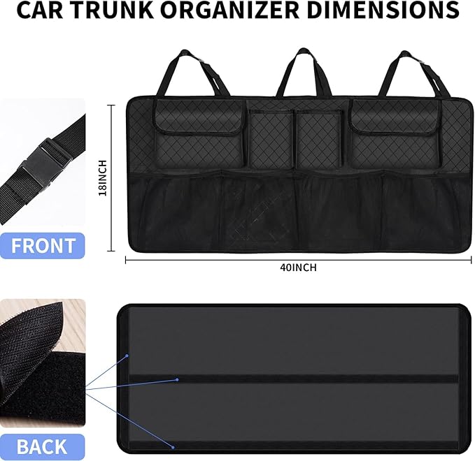 Car Trunk Organizer and Storage, Large Capacity Backseat Hanging Storage Accessories, Backseat Car Organizer for SUV/MPV/Truck (Black)