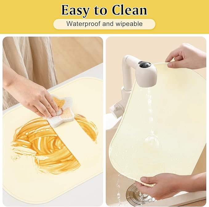 yuuzue Silicone Placemats Set of 4, Oval Heat Resistant Place Mats, Waterproof Washable Wipeable Dining Table Mats, Non-Slip Silicone Table Mat for Kids Adult (Beige)