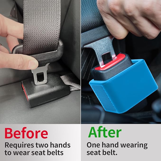 2 Pack Silicone Seat Belt Buckle Holder, Seat Belt Buckle Booster for Kids, Durable Silicone Material, Easy Access to The Buckles of Rear Seats, Car Accessories, Suitable for Most Car Models (Blue)