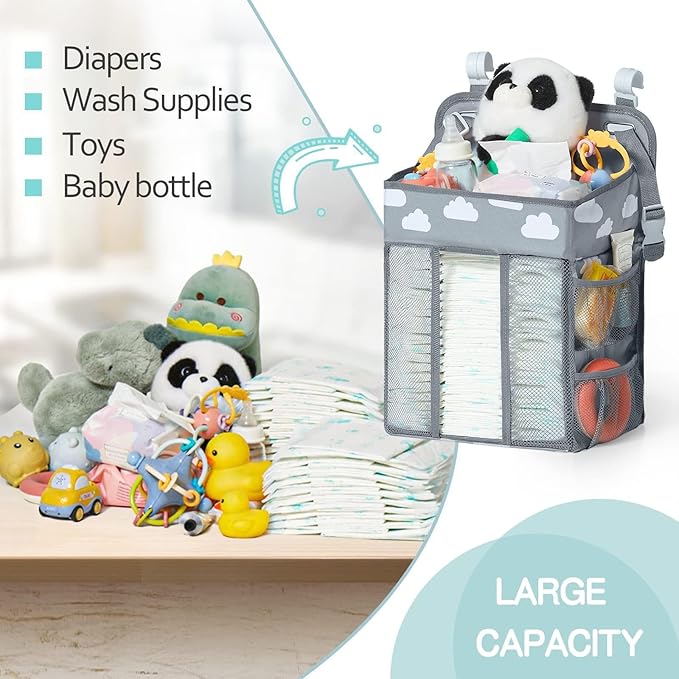 Hanging Diaper Organizer, Nursery Caddy Organizer with Multiple Pockets Diaper Storage Organizer for Changing Table Cribs Playard.