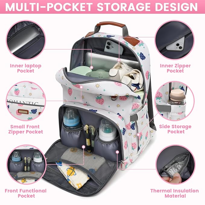 BILLITON MASHI Diaper Bag Backpack, Large Baby Nappy Bags with Portable Changing Pad for Boys and GirlsMultifunction Travel Baby Bag for Moms Dads, Shower Gifts Waterproof and Stylish