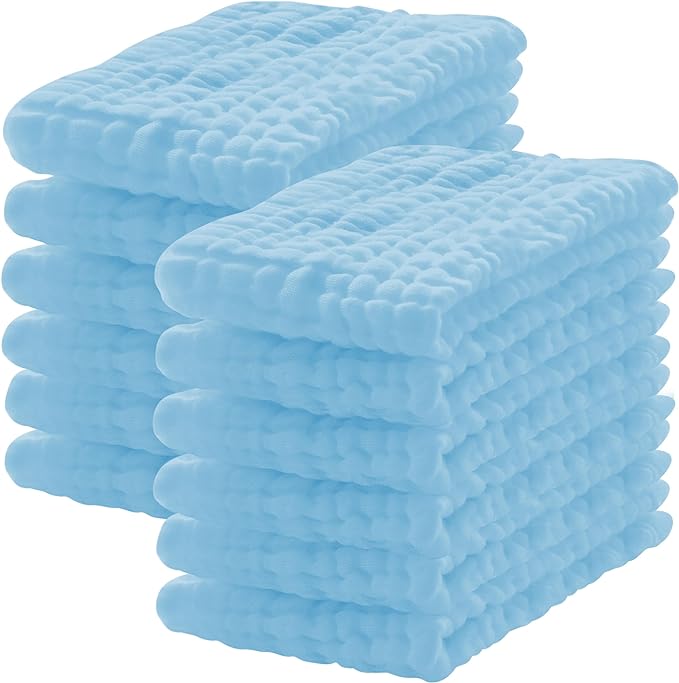 Lovely Care 12 Pack Muslin Burp Cloths 100% Cotton Muslin Cloths Large 20''x10'' Extra Soft and Absorbent Baby Burping Cloth - Aqua