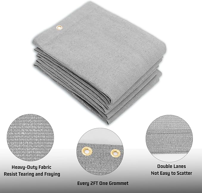 SUNNY GUARD Shade Cloth Custom Size 12x17 FT Sun Shade Screen Fabric Shade Cover Tarp with Grommets for Pergola Backyard Garden, Light Grey(We Customized)