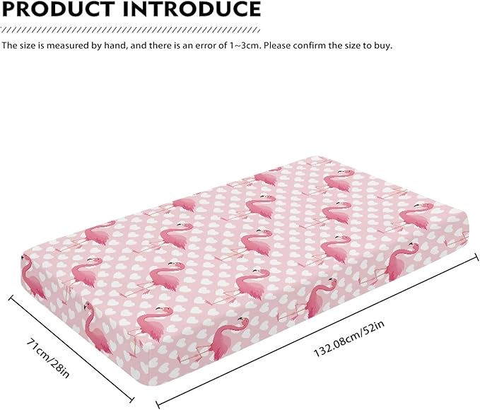 Pink Flamingo Fitted Crib Sheet for Boys Girls Love Heart Baby Sheet for Standard Crib and Toddler Beautiful Tropical Flamingos Nursery Bed Mattress Sheets 28"x52"
