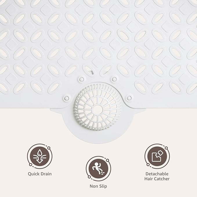 OTHWAY Bath Mat for Tub Non Slip: 39" X 17" Long Bathtub Mat with Hair Catcher│Big Drain Holes Shower Mats for Inside Shower│Machine Washable (White)