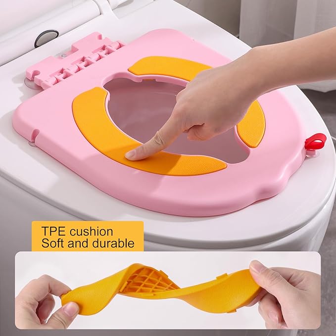 Portable Potty Training Seatï Upgraded Non-Slip-Anti pinch buttocks, No need to disassemble and install every time, saving a lot of time for Toddlers & Kids, Suitable for multi shaped toilets (Pink)