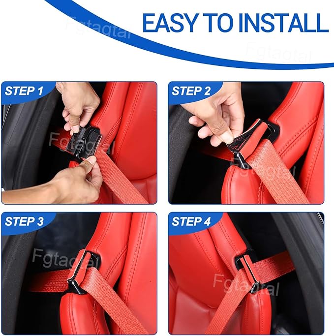 Car Seat Belt Stay Clips Compatible with Chevrolet Corvette C7 C8 2014-2026, Seat Belt Guide Anti-Belt Pop Guards Clips, Seat Belt Buckle Anti Off Cover, 2Pcs (Red)
