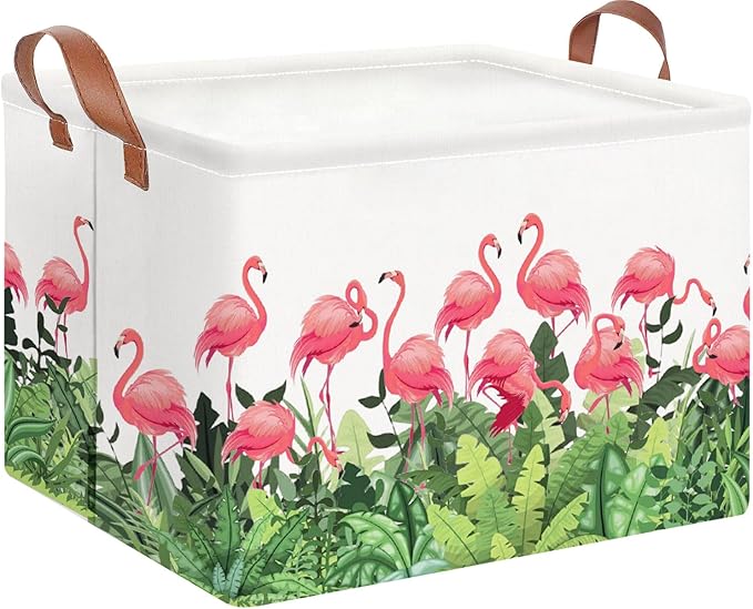 HKEC Rectangle Storage Basket with Handles,Collapsible Storage Bin, Books Box, Gift Basket(Flamingo)
