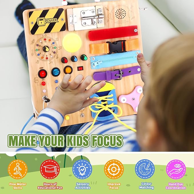 Grarain Busy Board for Toddlers - Montessori Educational Toy for 1-3 Year Old Boys & Girls | Travel-Friendly Sensory Learning Activity | Ideal for Kids with Autism(Busy Board v3)