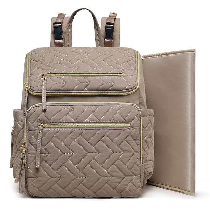 Omanmoli Diaper Bag Backpack Baby Large Travel Work School Backpack for Women with 17 Bag Organizers,4 Insulated Pockets,Portable Changing Pad,Stroller Buckles,Brown
