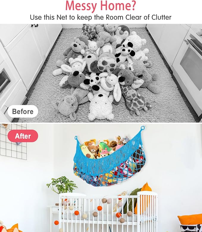 Stuffed Animal Hammock - Extra Large 56'' Long, Stuffed Animal Storage, stuffed animal Holder net, Hammock Large, Storage Hanging Organizer - Peacock blue