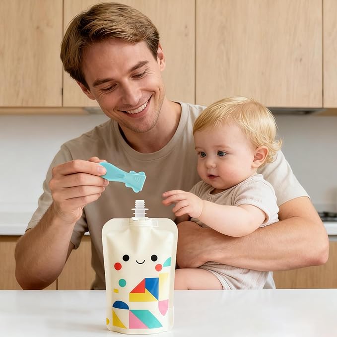 Baby Food Pouch Spoon Attachment (5-Pack, Blossom) – Designed for Small Mouths & Stage 1 Weaning – Ultra-Soft Silicone Feeder for Sensitive Gums – Universal Fit Pouch Topper with Travel Cases