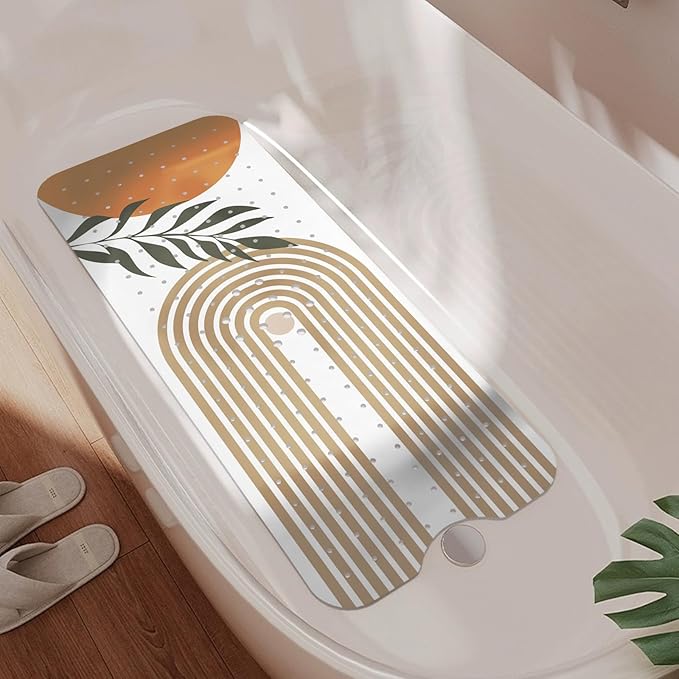 Non Slip Bathtub Mat, Bohemia Bath Mat for Tub, Extra Long Bathtub Mat Shower Mat with Suction Cups and Drain Holes for Elderly Kids Toddler Baby 40 X 16 Inch