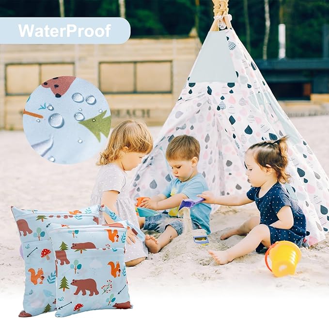 2 Pack Wet Dry Bags Waterproof Washable Travel Bags, Wet Bag with 2 Zippered Pockets for Diapers, Daycare, Bathing, Travel, Beach, Wet Swimwear, Yoga Gym