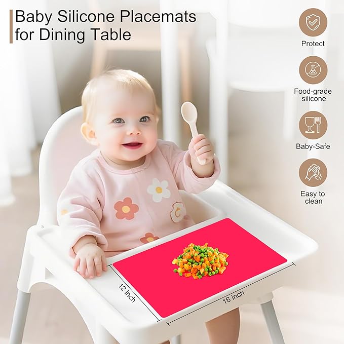 Placemats for Kids, Silicone Placemat for Dining Kitchen Table, Waterproof Dining Mat for Kids Baby Toddler, Reusable, Easy to Clean (5 Pack) Multicolor