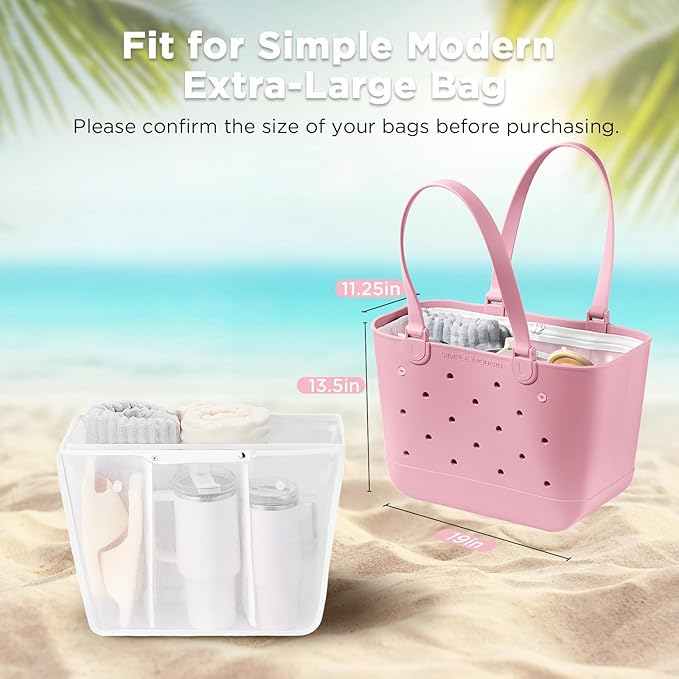 OUTXE Beach Bag Organizer Inserts Compatible with Extra Large Simple Modern Bag Accessories, Lightweight Mesh Insert Divider Pouch for XL Simple Modern Bag, Beach Tote Bag Insert for Organizing