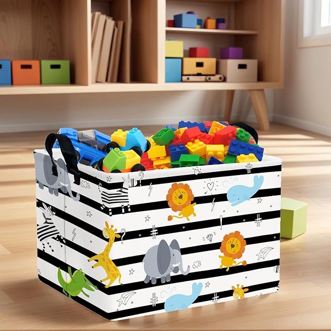 ASKETAM Kid Cute Nursery Storage Basket Baby Toy Clothes Storage Bin Playroom Bedroom Decor Basket(Animal Jungle)