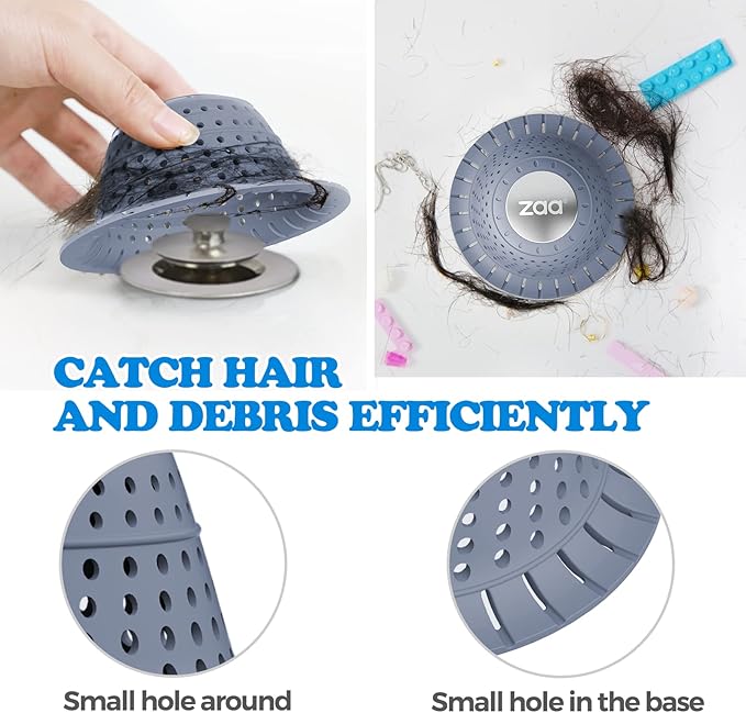 zaa Bathtub Drain Hair Catcher, Premium Silicone Shower Hair Catcher, 1Pack Hair Stopper for Pop Up & Regular Drains of Shower, Bathtub, Bathroom Sink, Bathroom Fixture Accessories, Light Blue