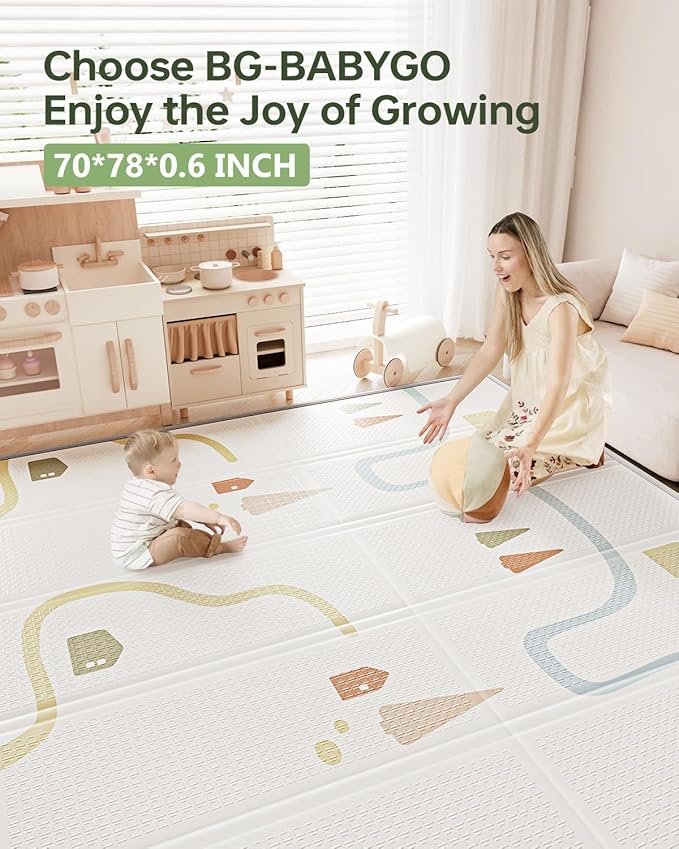 BG-BABYGO Baby Play Mat, Reversible Baby Girl Play Mat for Floor, Foam Padded Playmats for Babies and Toddlers, Large Foldable 78"x70" Waterproof Baby Crawling Mat for Indoor&Outdoor&Travel(70*78*0.4)