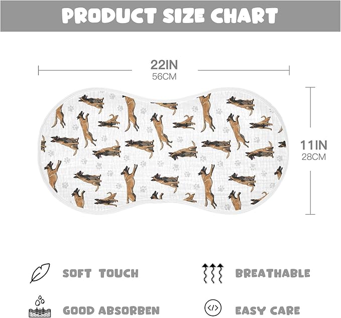 Qinllo 1 Pack Muslin Burp Cloths German Dogs Paw Prints White Cotton Baby Burp Cloths Extra Absorbent and Soft Spit Up Rags for Newborn Babies 22x11 Inch