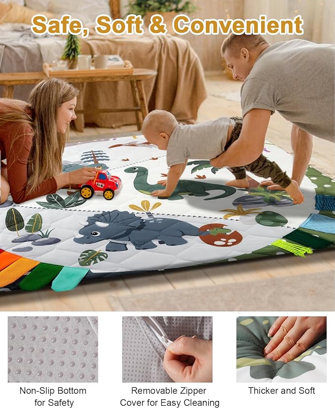 Premium Foam Baby Play Mat 50x50, 4 Developmental Zones Play Mat with Removable & Machine Washable Cover, Extra Thick Padding Playpen Mat, Easy to Clean for Infants, Toddlers & Babies