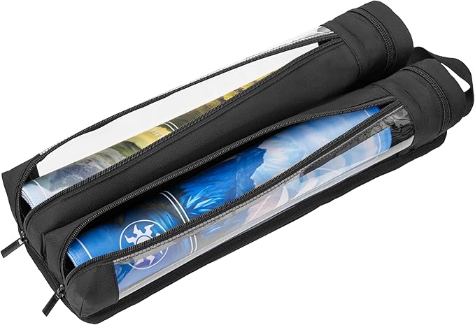 Clear Playmat Tube Case Compatible with TCG/MTG Mat, Gaming Playmat Tube Storage Bag with Dice Holder for 2 PCS W14” X L24” Playmats, Card Game Play Mat Container Bag with Adjustable Shoulder Strap