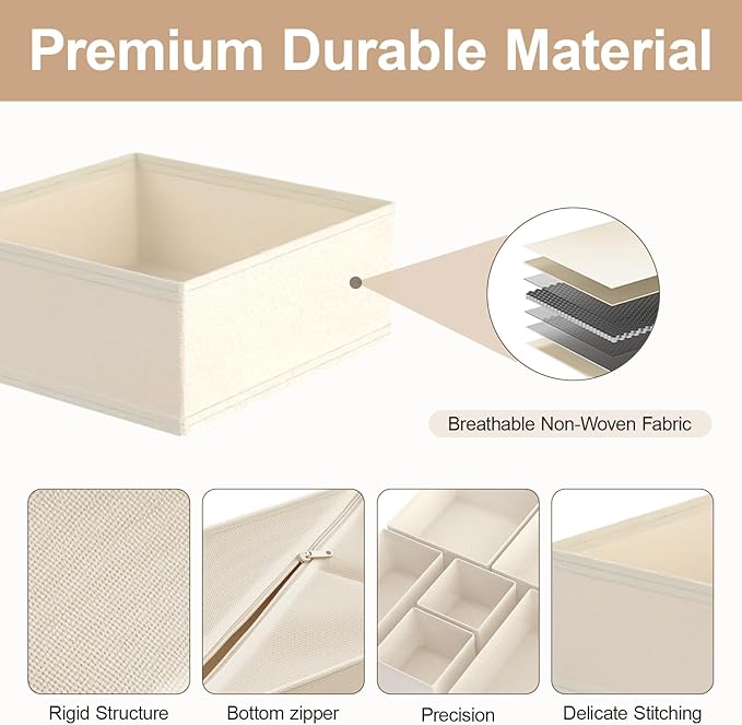 Dorisun Drawer Organizer Clothes - Dresser Organizer for Baby Clothes, Underwear, Sock - Nursery Organization - Foldable Closet Organizatio Dividers for Bra, Belt, Tie (Beige, 8 Pack)