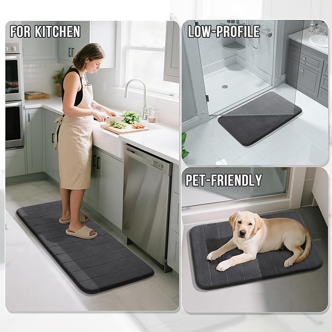 Yimobra Bathroom Runner Rugs 72"x24" Non Slip Washable Memory Foam Bath Mat, Super Soft Water Absorbent Hallway Carpet for Vanity Tub Shower, Dark Gray