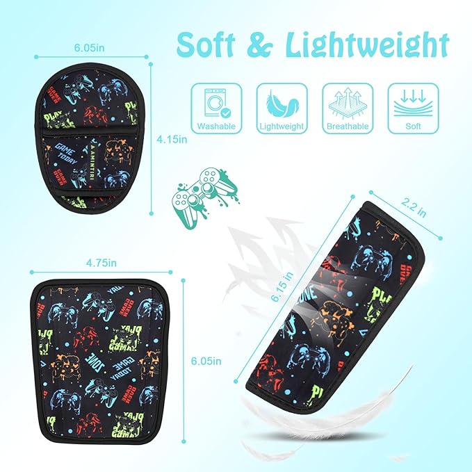 Car Seat Straps Pads for Kids, Ultra Soft Plush Car Seat Strap Covers for Kids, Infant Carseat Shoulder Pad, Hip Support for Car Seats, Pushchair, Baby Stroller. (Game Player)