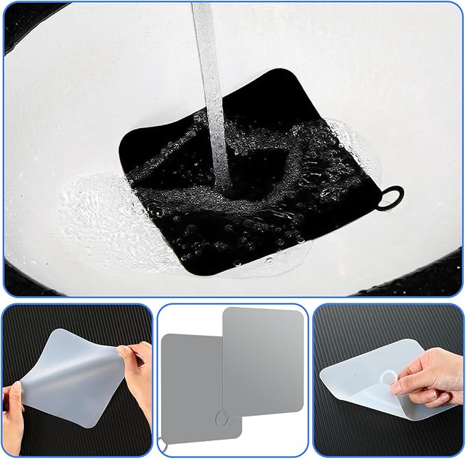 Yinkin 6 Pcs Drain Covers to Keep Bugs Out Silicone Shower Floor Tub Stoppers Bathtub Drain Stoppers Sewer Anti-Odor Mats Deodorizing Plugs for Bathroom(6 x 6 Inch,Square,White, Grey and Black)