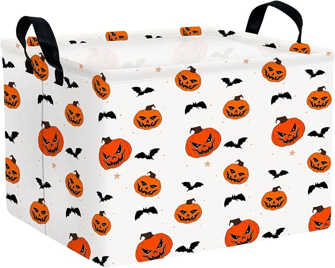 ASKETAM Large Halloween Basket Gift Personality Pumpkin Ghost Parties Decor Kid Trick or Treat Basket for Boys and Girls Rectangular Storage Bin Box (Pumpkin Bat)