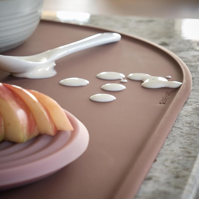 LINE+ARC Waterproof, Stain-Resistant, Heat-Safe Silicone Degrē Placemats (20.5x13, Set of 2 Chalk) 3mm-High Rim Adults Babies Easy-to-Clean Washable Oval Modern Non-Slip Dining Table Mats