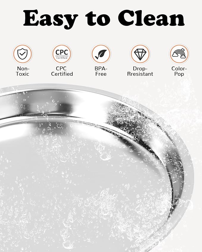 Bakpoco Stainless Steel Kids Plates 4 Packs, 8" Non Divided Toddlers Portion Control Plate, Non Toxic & BPA Free |Unbreakable |Dishwasher Safe Baby Snack Dish for Daycare, Restaurant Outings & Travel
