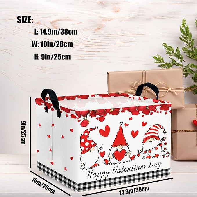 ASKETAM Valentine's Day Basket for Gifts Empty Cute Heart Large Gift Basket Decorative Storage Bin for Kid and Baby Room Décor (Dwarf Elf Love)