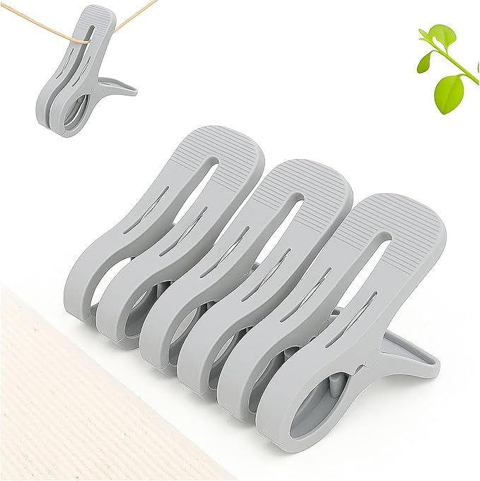 2/3 / 6 Pack Heavy Duty Cruise Towel Clips – Large Beach Chair Clips with 5cm Wide Jaw, Strong Spring Grip & Textured Anti-Slip Teeth for Cruise Ship, RV, Pool, Balcony (Gray,Large*2pcs)