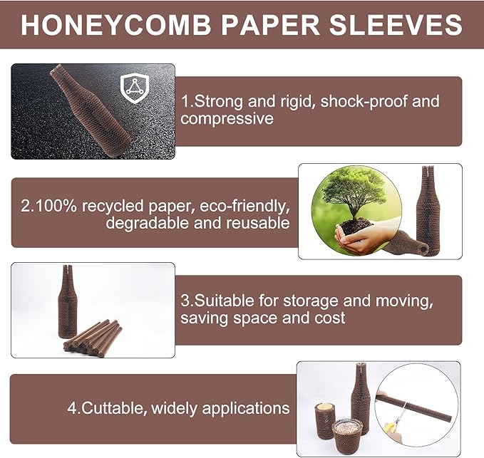 Wine Bottle Protector Sleeves by Honeycomb Paper,36 Set Reusable Glass Liquor Bottle Sleeves for Airplane Travel,Transport,Camping-Proof Safety Impact Resist