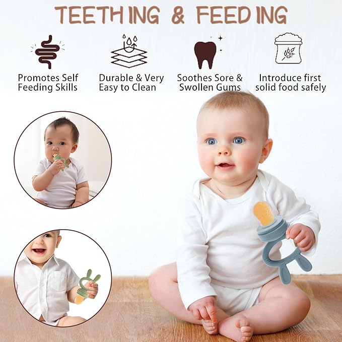 Easter Bunny Baby Breastmilk Popsicle Molds & Baby Fruit Feeder,Infant Food Freezer Tray Storage Containers, Silicone Teething Pacifier Feeder and Teether for Babies,Silicone Feeder