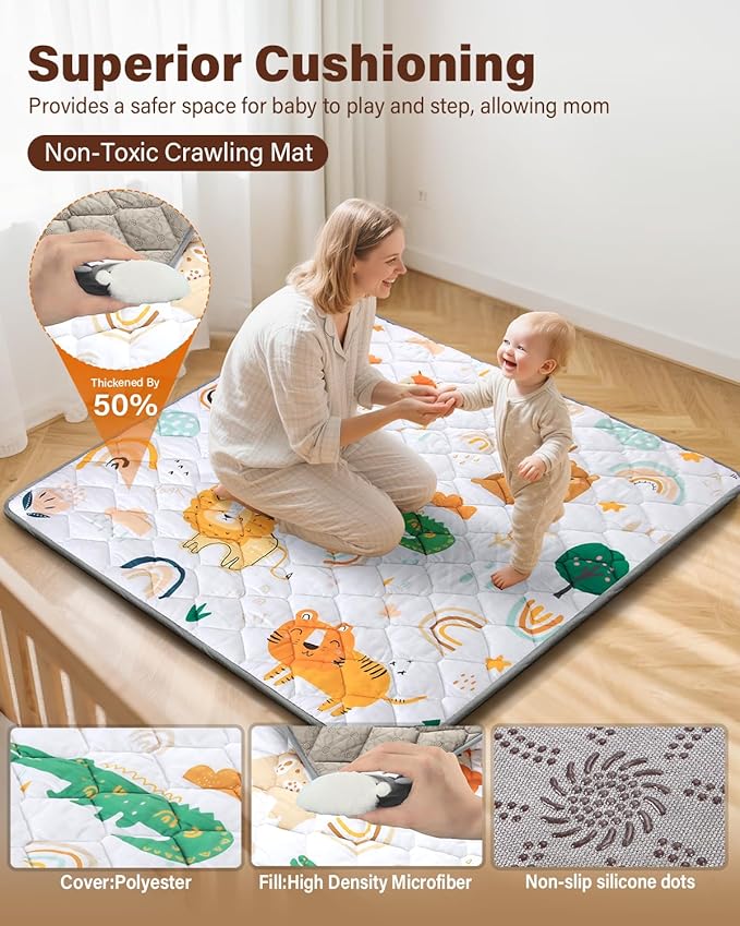 Baby Play Mat, 50x50 Thickened Playpen Mat, Non-Slip Baby Mat for Floor, Foldable Portable Playmat Suitable for Babies Learning to Crawl and for Travel