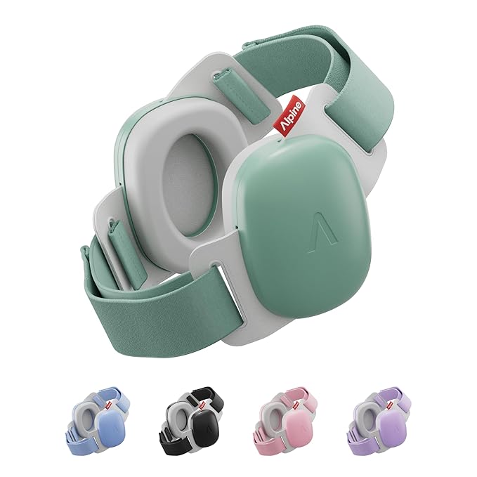 Alpine Muffy Baby Comfort - Protects Hearing for Babies and Toddlers - CE & ANSI Certified - Unique Headband for Safe fit & Comfort - Multi-adjustable for Ages 3-48 Months, 24dB Sound Reduction, Green